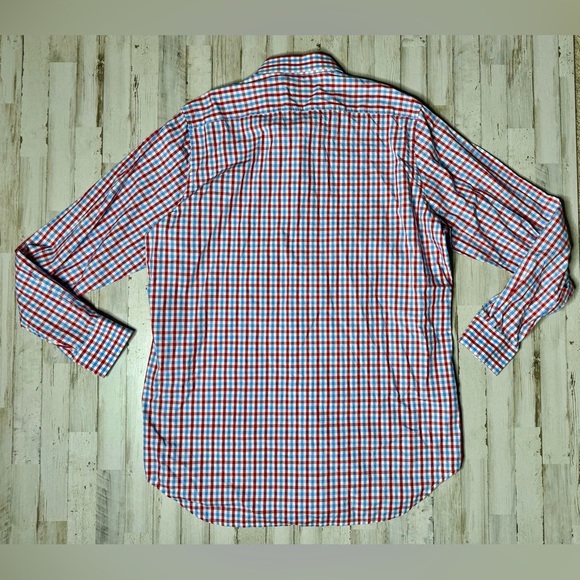 Tailorbyrd Mens Dress Shirt 2XLT Flip Cuff Long Sleeve Red Blue Button Up - Picture 12 of 14